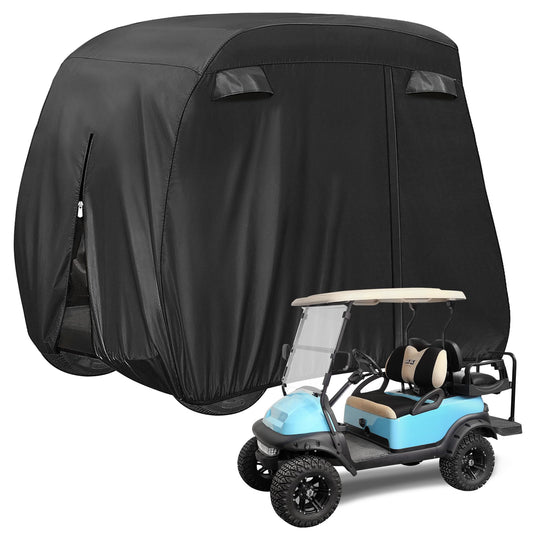 MAVO 4 Passenger Golf Cart Cover Fits EZGO, Club Car, Yamaha, 400D Waterproof Windproof Sunproof Outdoor All-Weather Polyester Full Cover with Three Zipper Doors